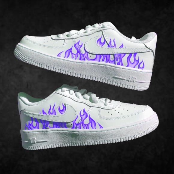 Custom Purple Flames Air Forces - Picture 1 of 2
